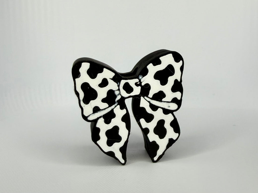 Cow Print Bow Straw Topper