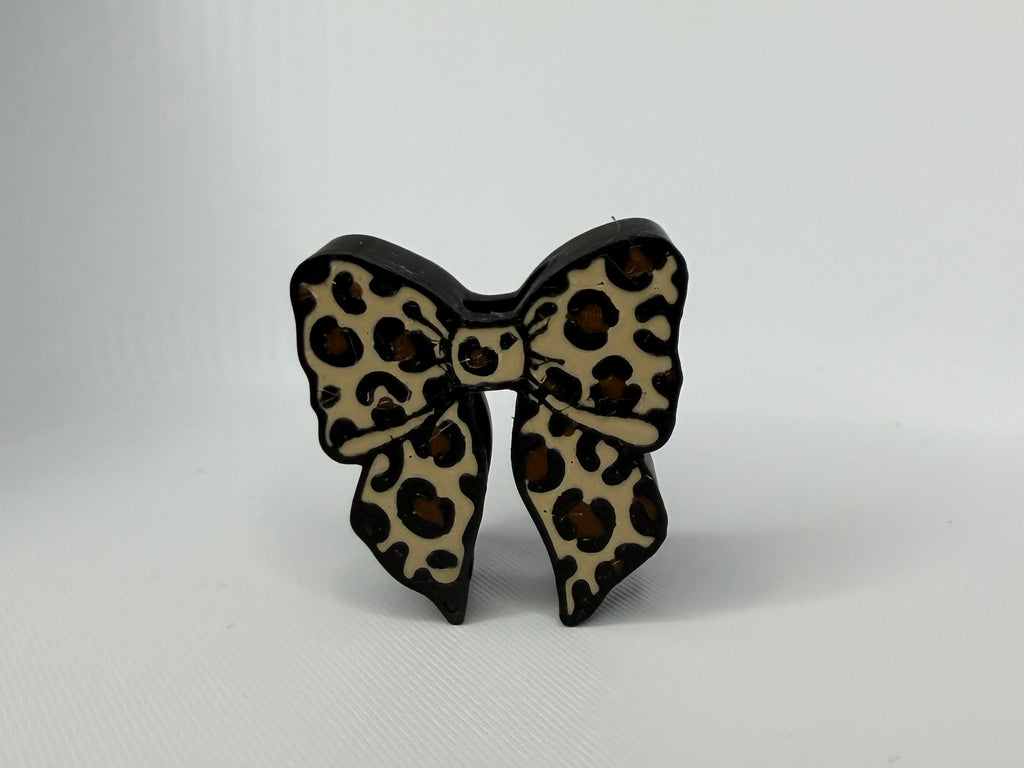 Leopard Print Bow Straw Topper